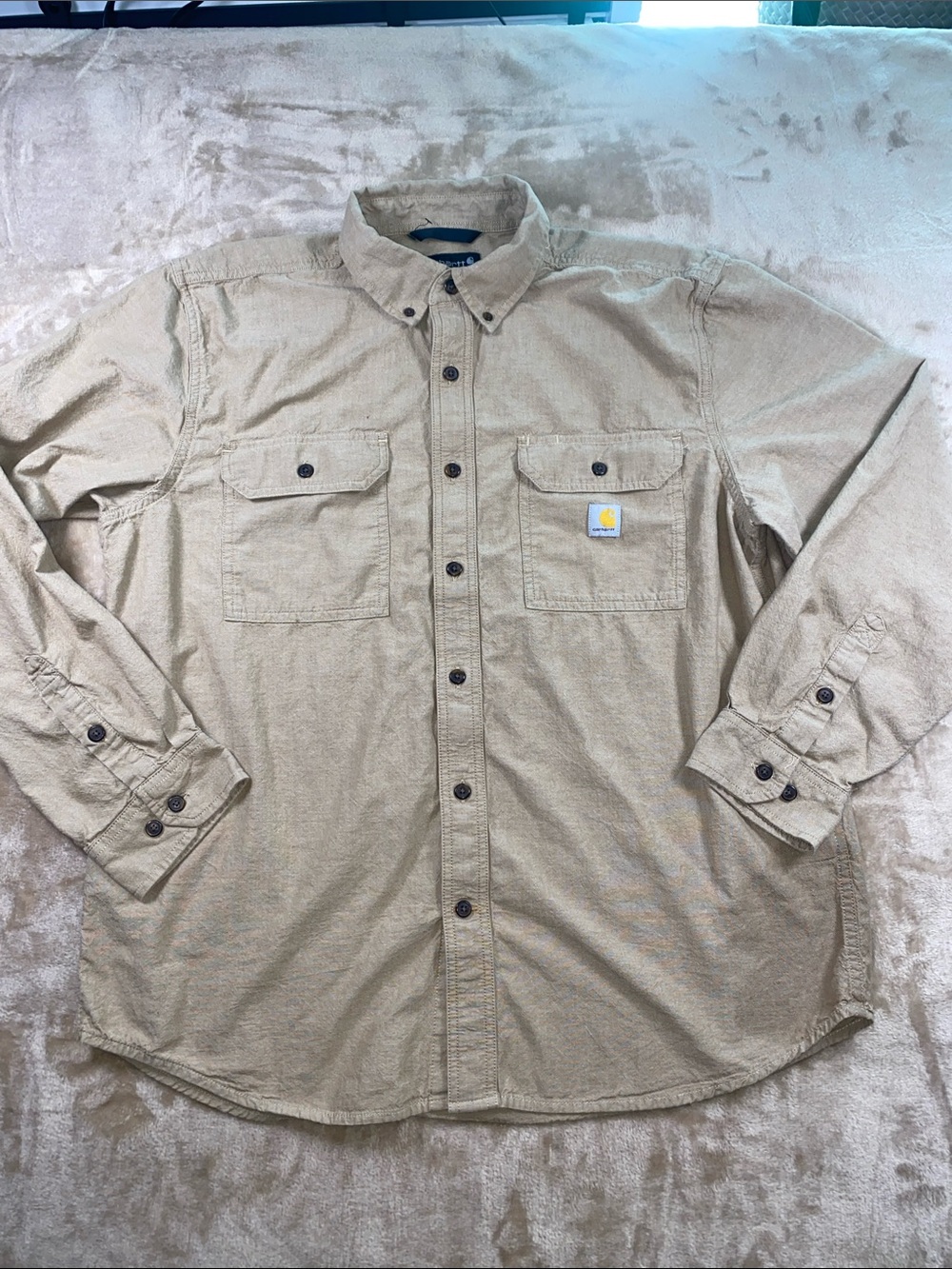 Carhartt Men’s Button-Down Work Shirt in Khaki Tan